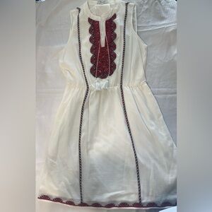 Madewell Cream Dress with Red Embroidery